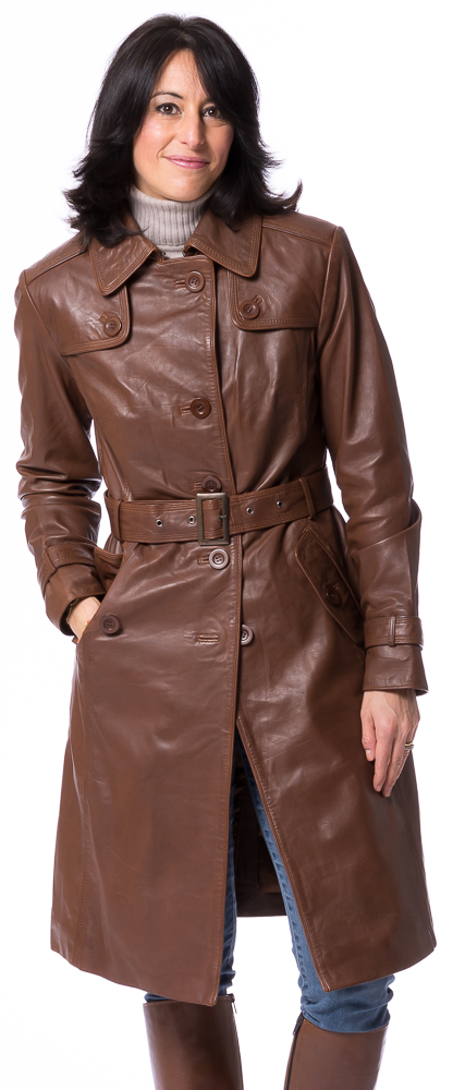 Whitney cognac Leder-Trenchcoat von TRENDZONE