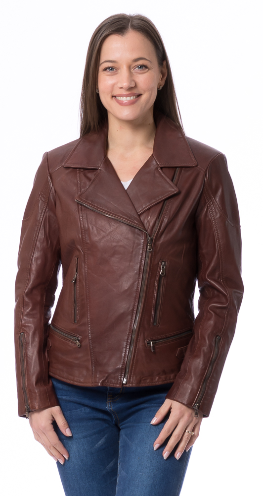 Kensi braun Biker Jacke aus Nappaleder für Damen