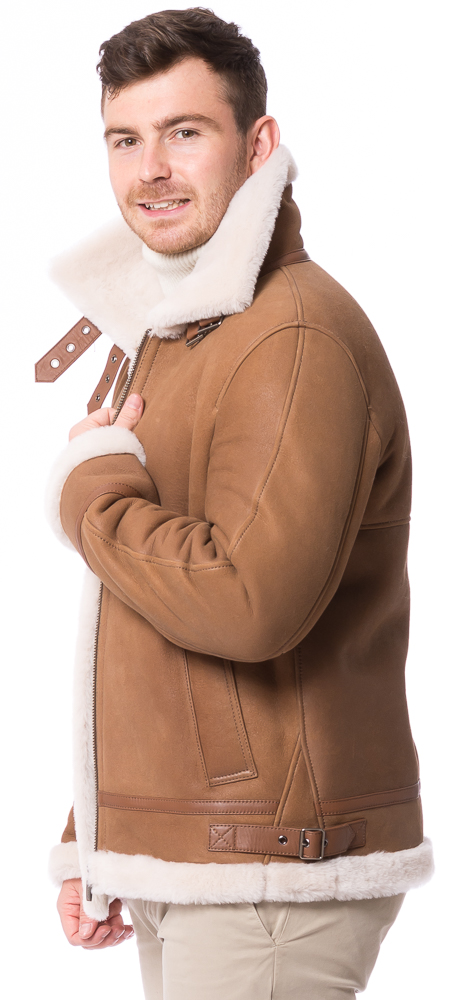 B-17 cognac Lammfell Jacke für Herren von TRENDZONE