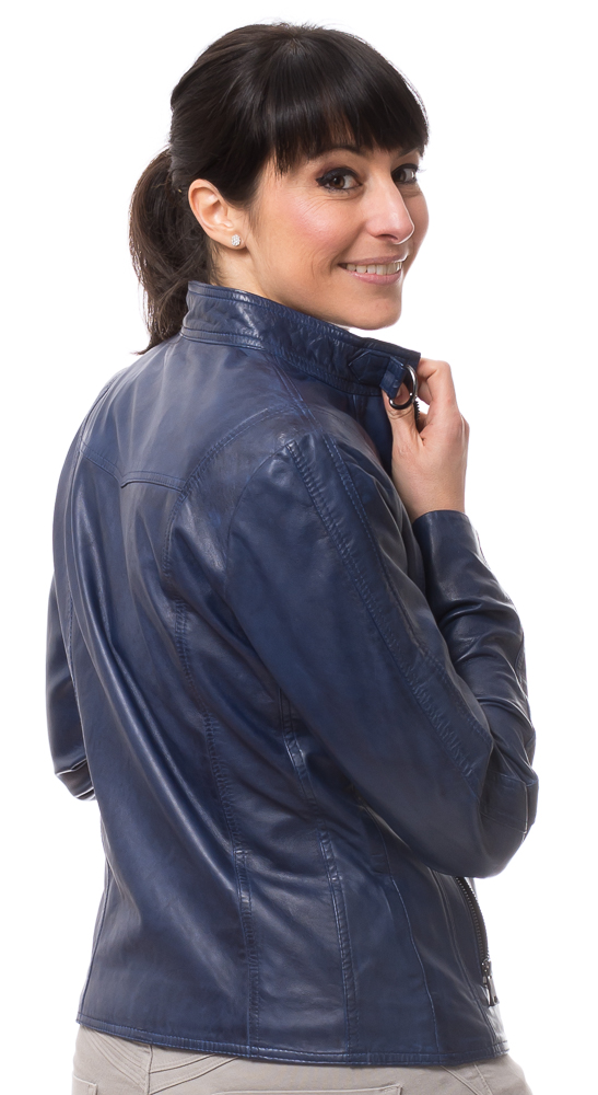 Stacy blaue Lederjacke für Damen von TRENDZONE