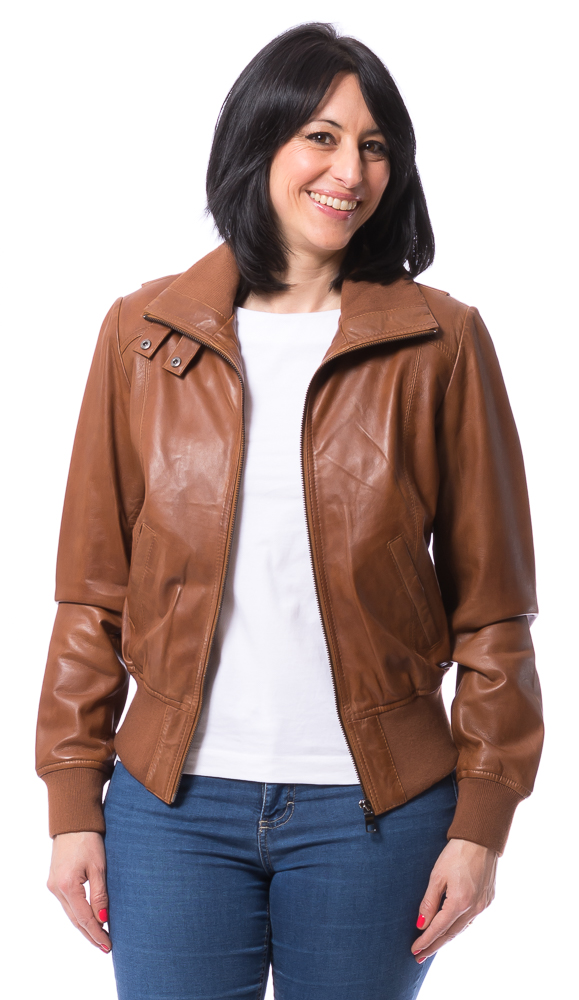 Damen Leder Blouson cognac Carmen