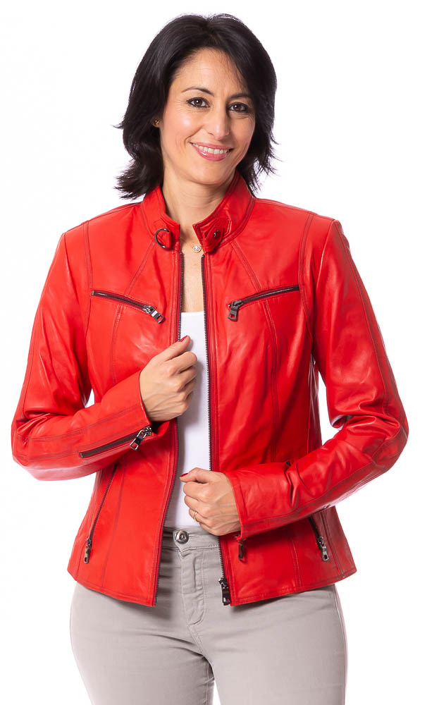 Stacy rote Lederjacke für Frauen von TRENDZONE