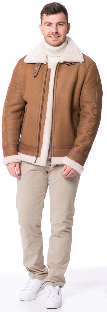 B-17 cognac Lammfell Jacke für Herren von TRENDZONE