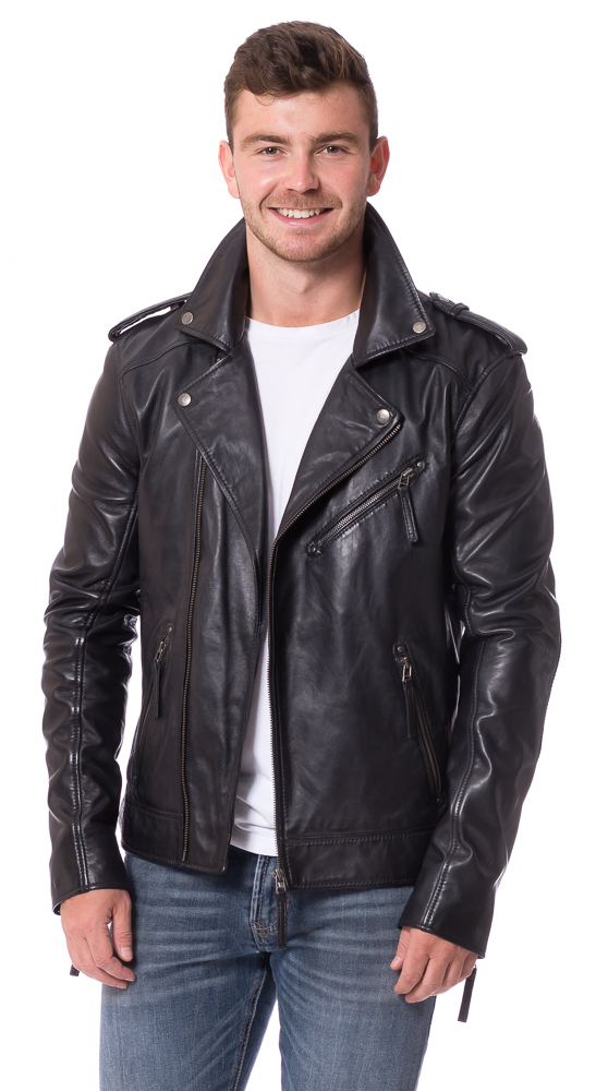 Mitch schwarze Biker Jacke aus Leder von TRENDZONE