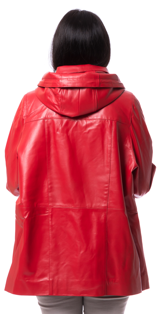 Neusiedl-18312 SR-1103 rote Oversized Kapuzen Lederjacke von TRENDZONE