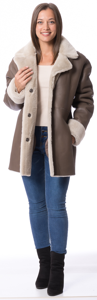 Selina khaki Lammfell Wendejacke für Damen von TRENDZONE