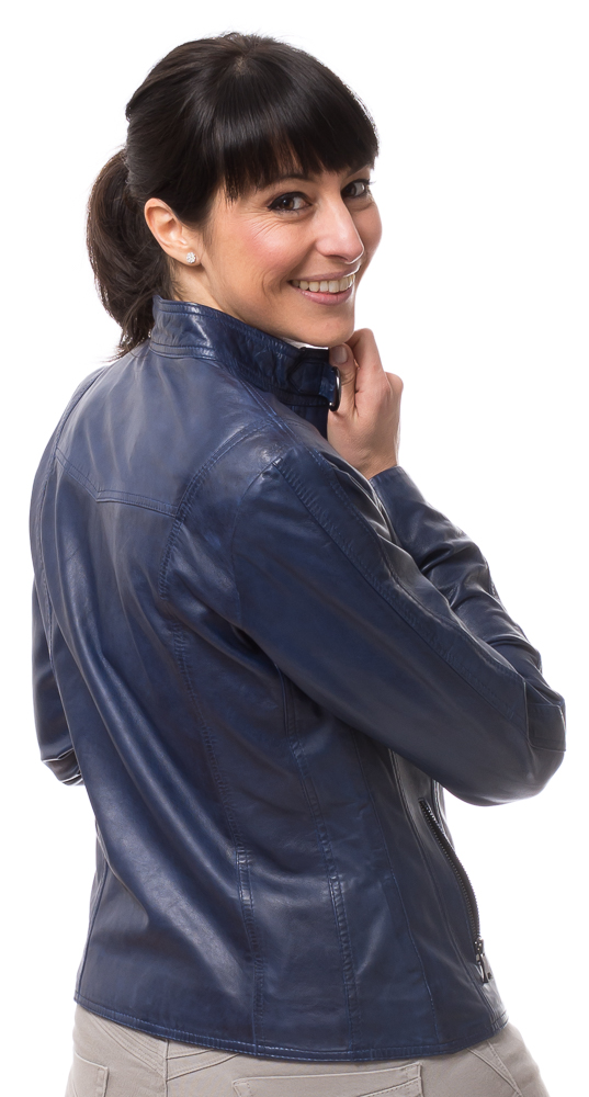 Stacy blaue Lederjacke für Damen von TRENDZONE