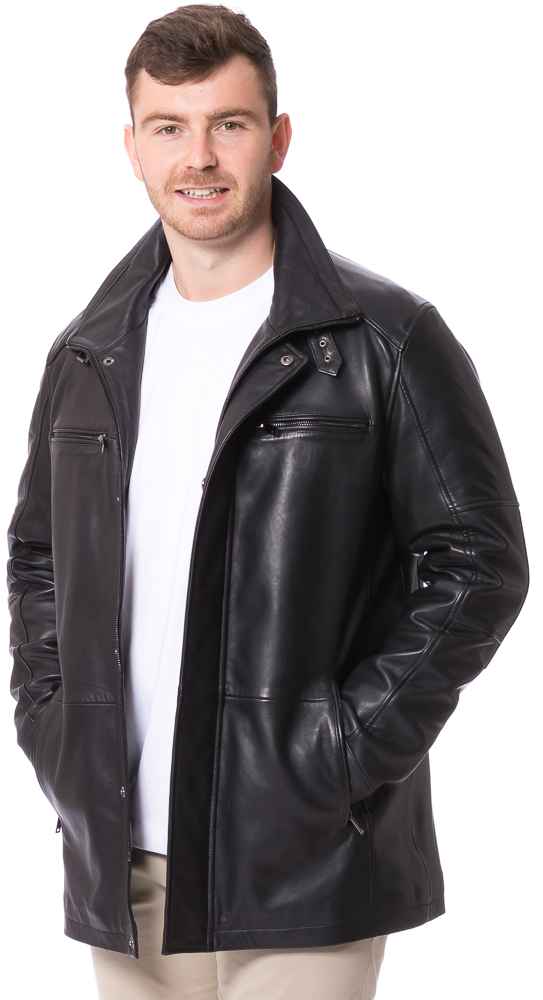 Gennaro schwarz lange Herrenjacke aus Lammnappa für Herren