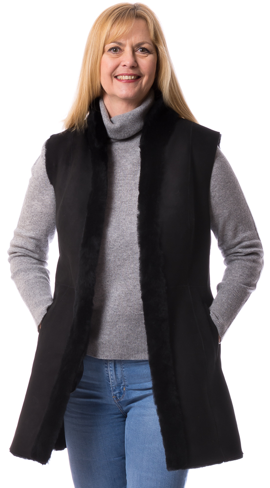 Neusiedl-17230 Lea 80 schwarze Weste aus Lammfell von TRENDZONE