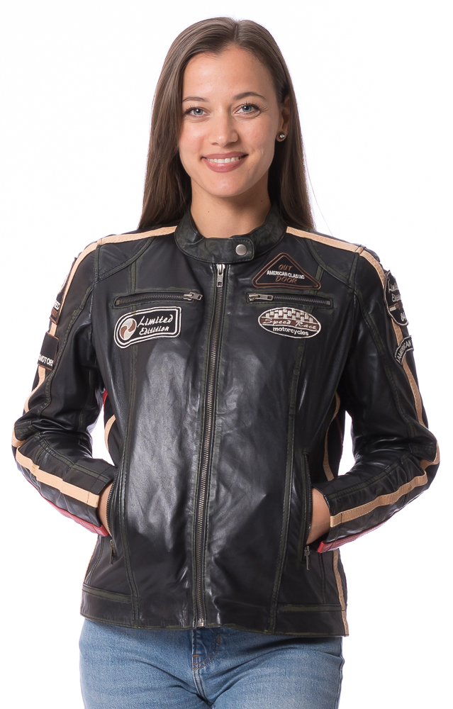 Mono Badge schwarz used Nappaleder Jacke für Frauen von TRENDZONE Mono Badge schwarz used Nappaleder Jacke für Frauen von TRENDZONE