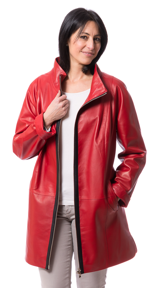 SR-1161 rot lange Nappaleder Jacke  von TRENDZONE