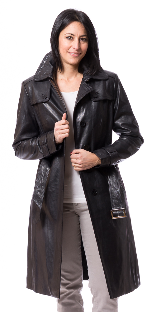 Whitney schwarzer Leder-Trenchcoat von TRENDZONE