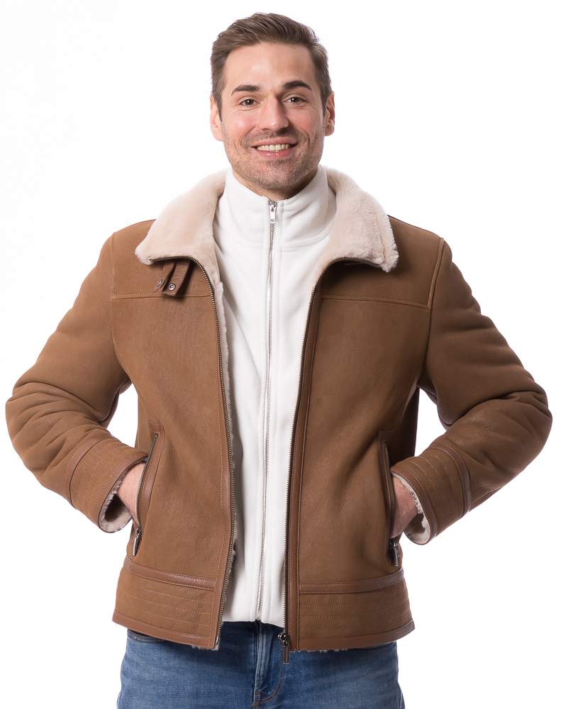 DRW-301 cognac Lammfelljacke im Piloten Style