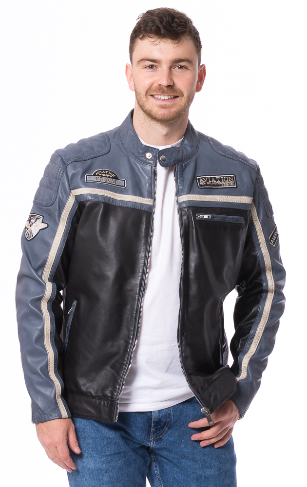 Chris blaue Leder Jacke für Herren von TRENDZONE