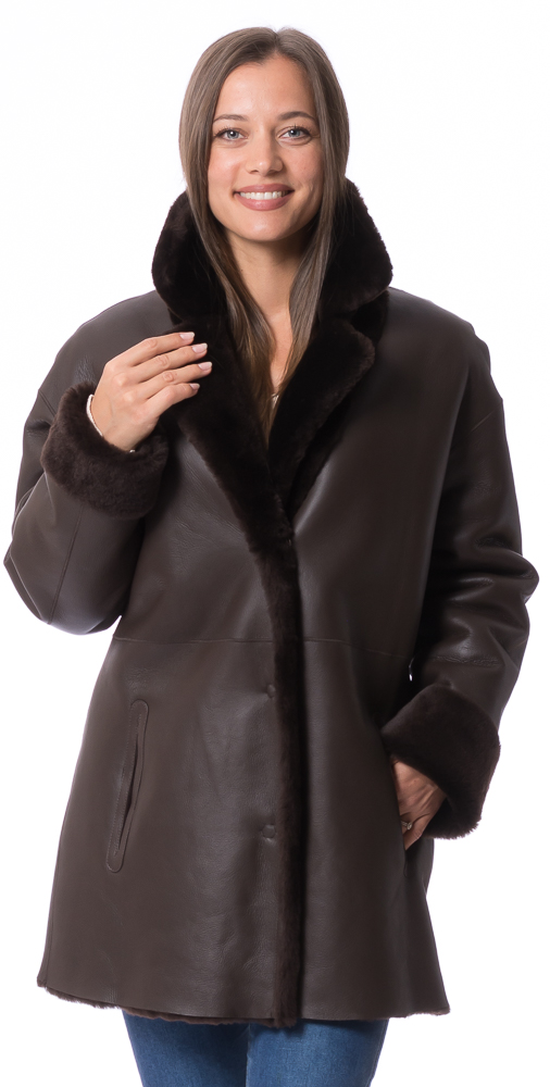 Selina dunkelbraun Lammfell Wendejacke für Damen von TRENDZONE