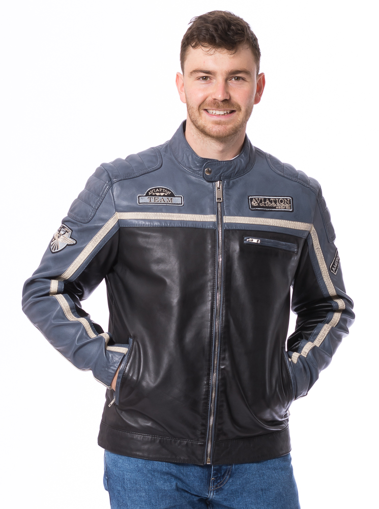 Chris blaue Leder Jacke für Herren von TRENDZONE