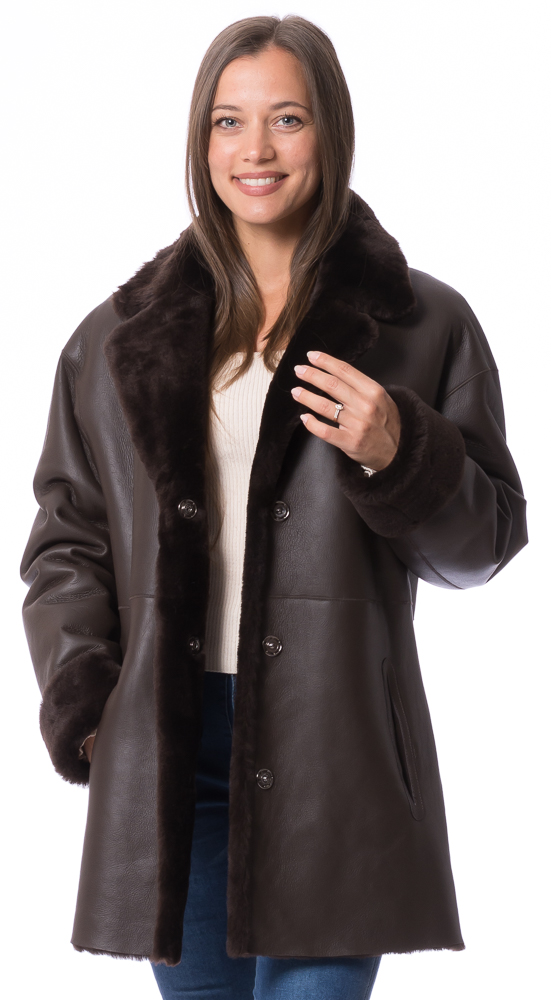 Selina dunkelbraun Lammfell Wendejacke für Damen von TRENDZONE