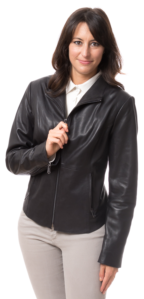 Cristina-14396 Delia schwarze Kurz Lederjacke für Frauen von TRENDZONE