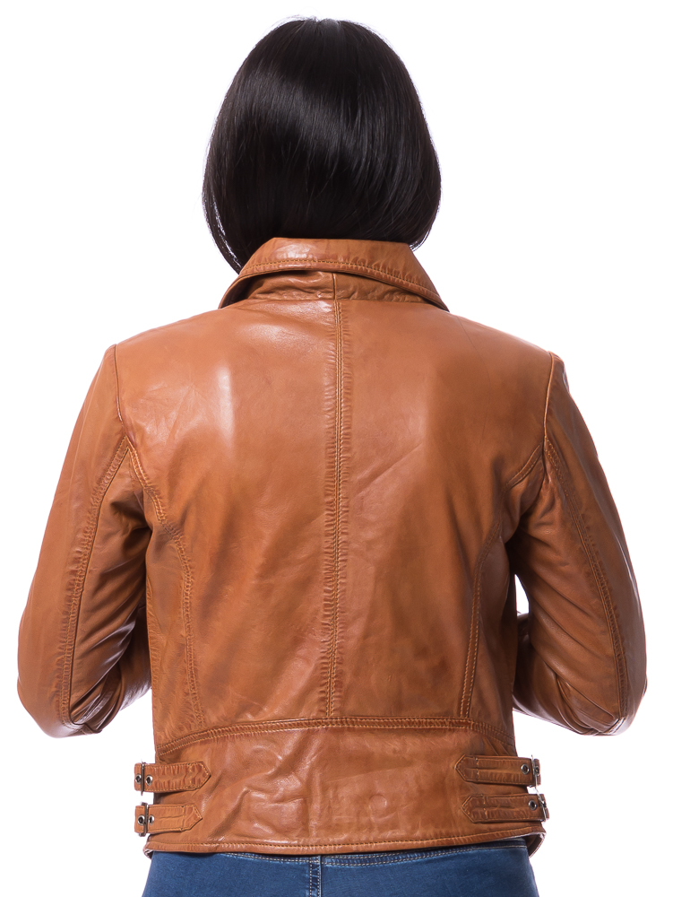 Olga cognac Biker Lederjacke kurz von TRENDZONE