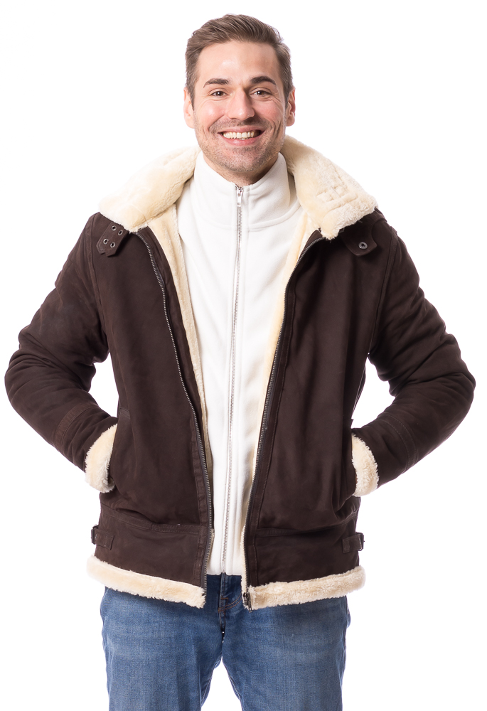 Firman braun gefüttete Nubukleder Jacke mit Kapuze für Männer