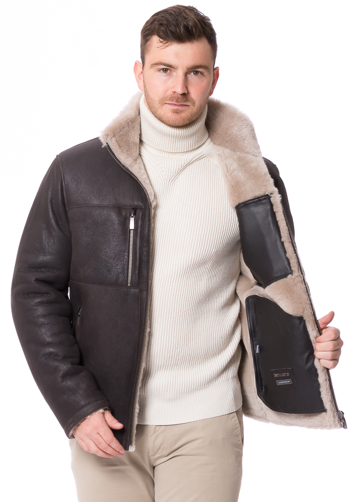 Lukas braun Seiden-Lammfell Jacke für Männer von TRENDZONE