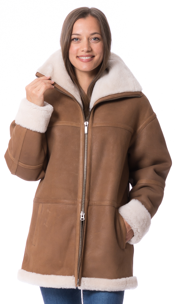 Cozy cognac Lammfelljacke für Damen von TRENDZONE