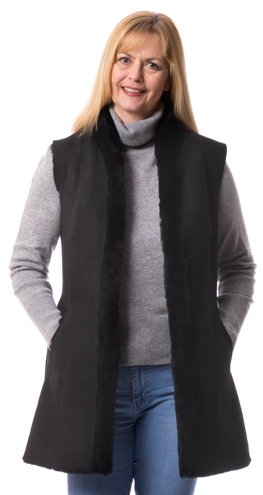 Neusiedl-17229 Lea 80 schwarze Weste aus Lammfell von TRENDZONE