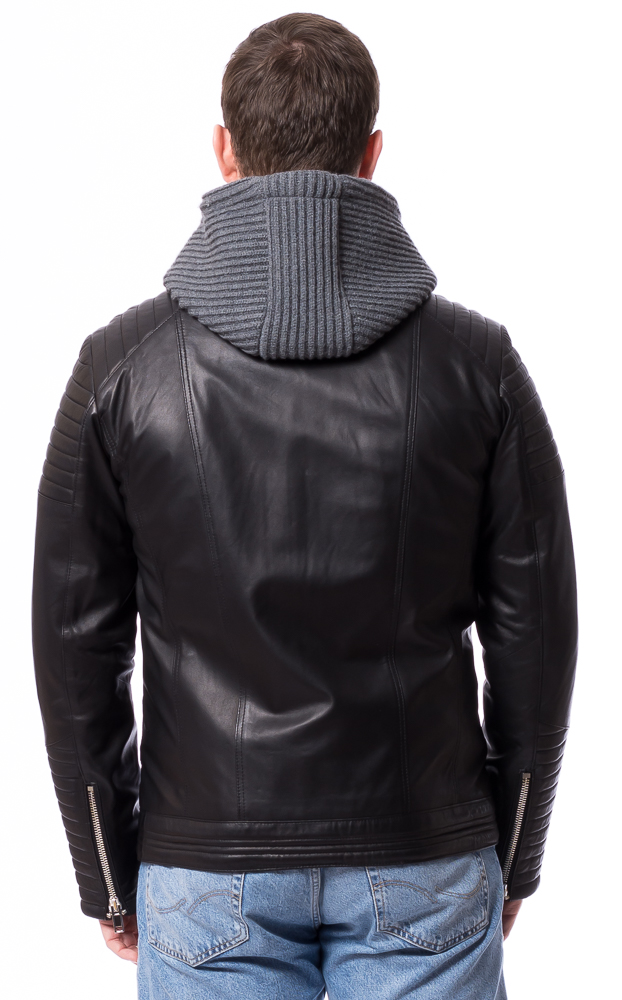 SR-1020 schwarze Herren Kapuzen-Lederjacke von TRENDZONE