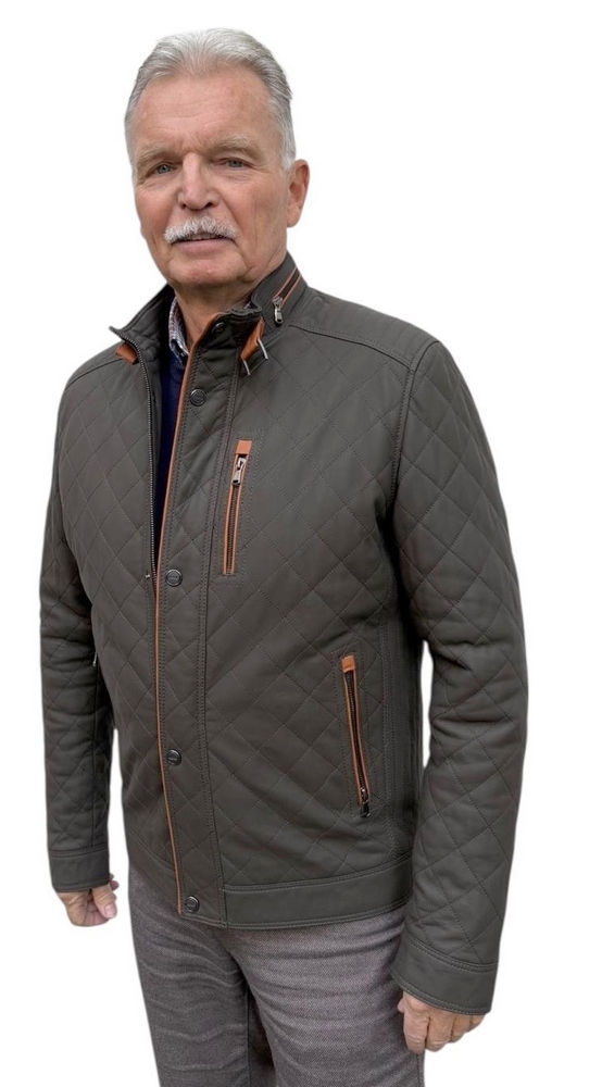 Jones khaki abgesteppte Lederjacke aus Mattnappa von MADDOX