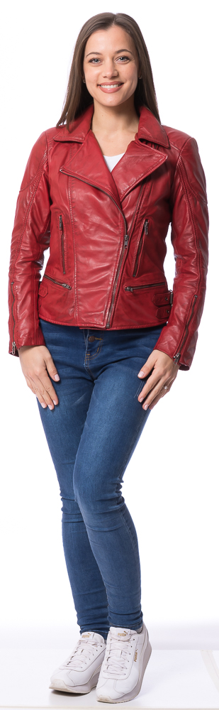 Kensi rot Bikerjacke aus Lammnappa Leder für Damen