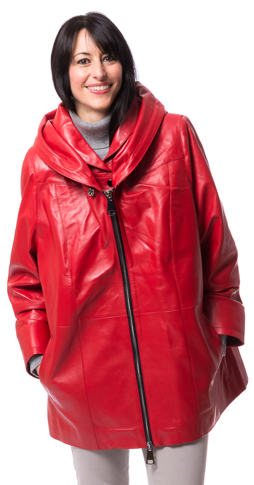 Neusiedl-18304 SR-1103 rote Oversized Kapuzen Lederjacke von TRENDZONE