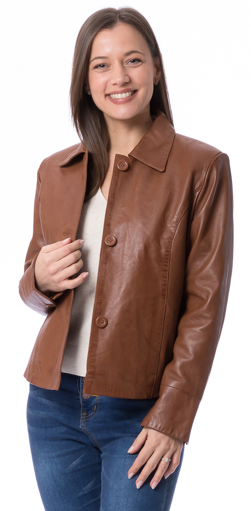 Tira cognac geknöpfte Lammleder Jacke für Damen
