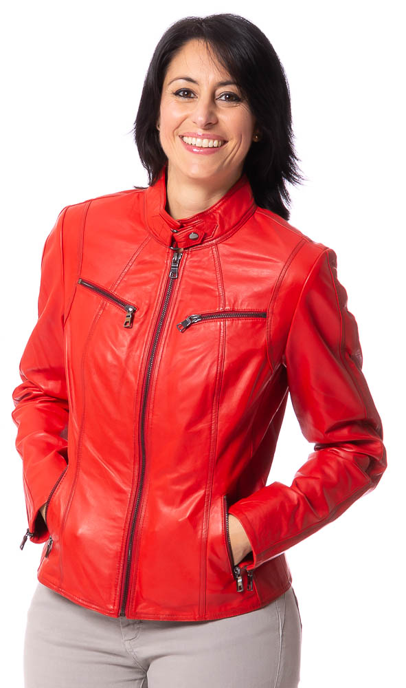 Stacy rote Lederjacke für Frauen von TRENDZONE