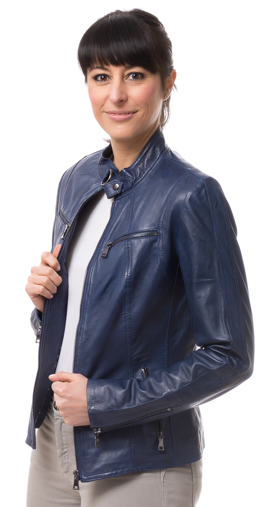 Stacy blaue Lederjacke für Damen von TRENDZONE