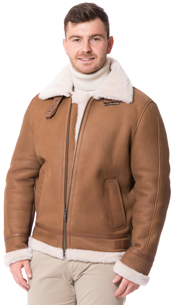 B-17 cognac Lammfell Jacke für Herren von TRENDZONE