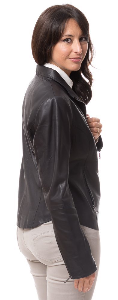 Cristina-14405 Delia schwarze Kurz Lederjacke für Frauen von TRENDZONE