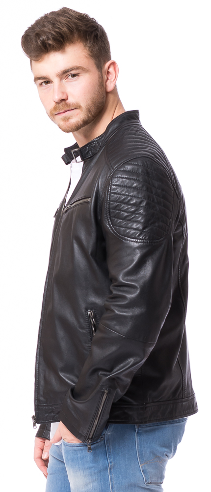 Fangio schwarz Biker Lederjacke von TRENDZONE