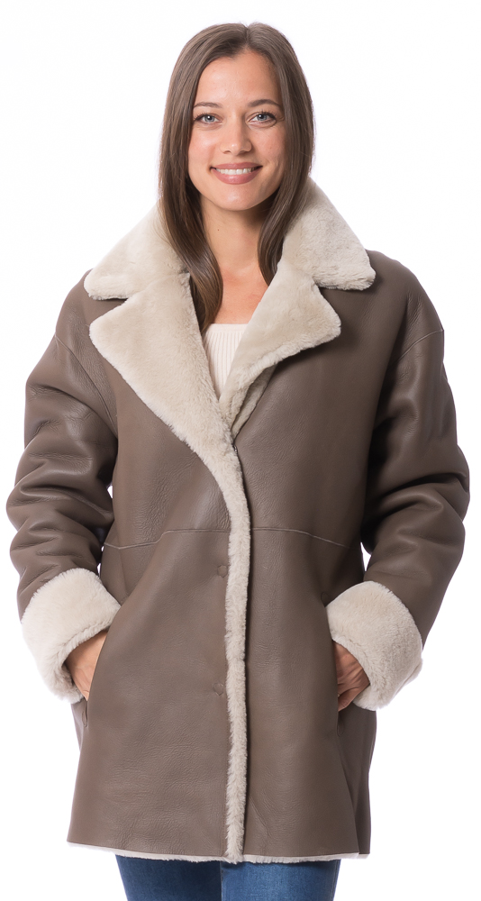 Selina khaki Lammfell Wendejacke für Damen von TRENDZONE