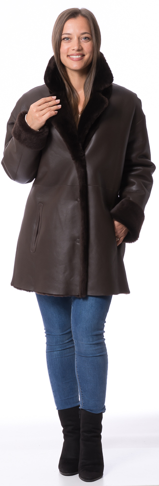 Selina dunkelbraun Lammfell Wendejacke für Damen von TRENDZONE