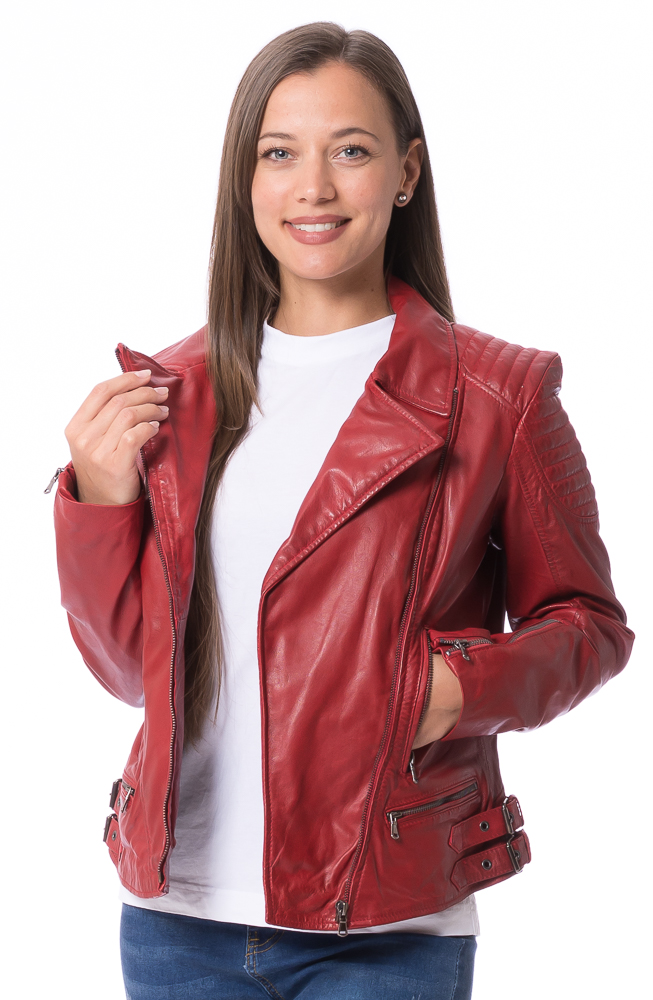 Woodstock rot Nappa Leder Jacke für Frauen von TRENDZONE Woodstock rot Nappa Leder Jacke für Frauen von TRENDZONE