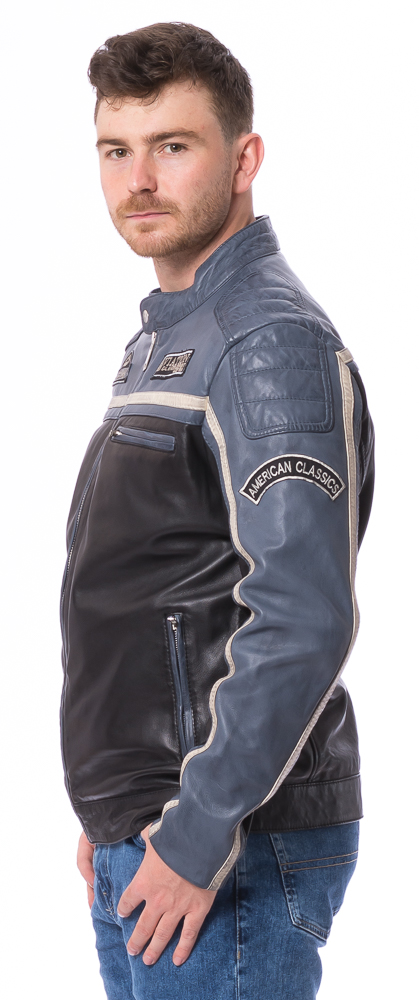 Chris blaue Leder Jacke für Herren von TRENDZONE