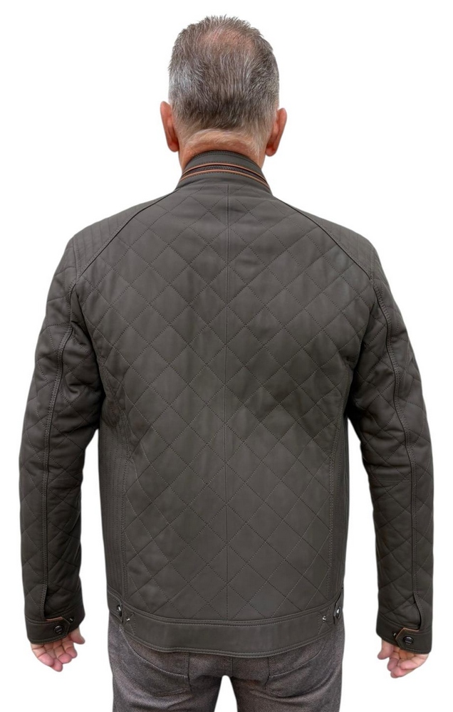 Jones khaki abgesteppte Lederjacke aus Mattnappa von MADDOX