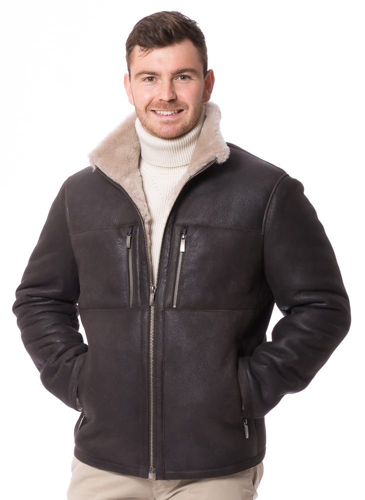 Lukas braun Seiden-Lammfell Jacke für Männer von TRENDZONE