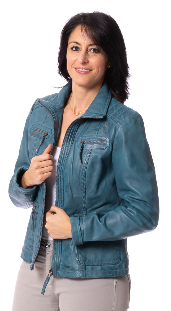Miami türkis-grün Leder Jacke für Frauen von TRENDZONE