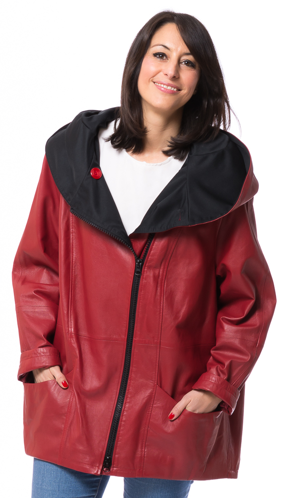 SR-1085 rote Lederjacke lang von TRENDZONE