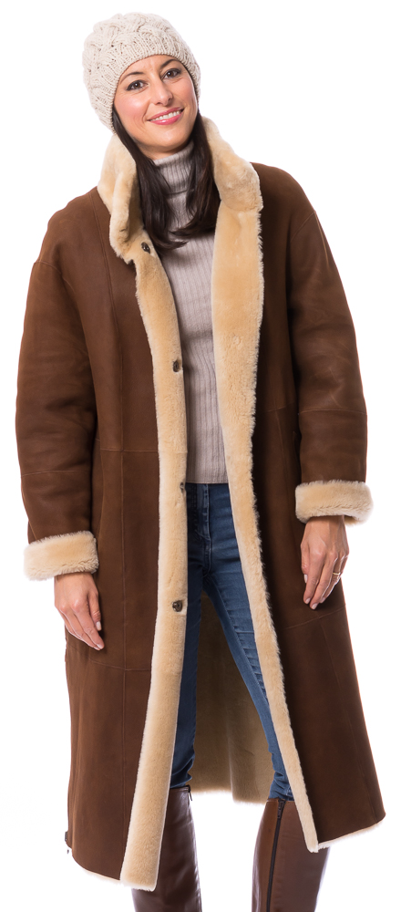 cristina-16302 Marlene cognac Damen Lammfellmantel von TRENDZONE