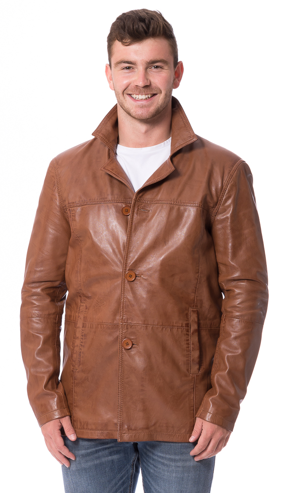 Vill cognac Knopfjacke aus Leder von TRENDZONE