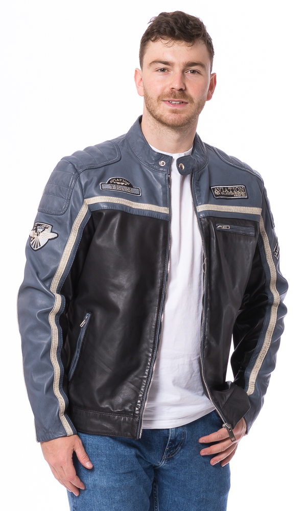 Chris blaue Leder Jacke für Herren von TRENDZONE