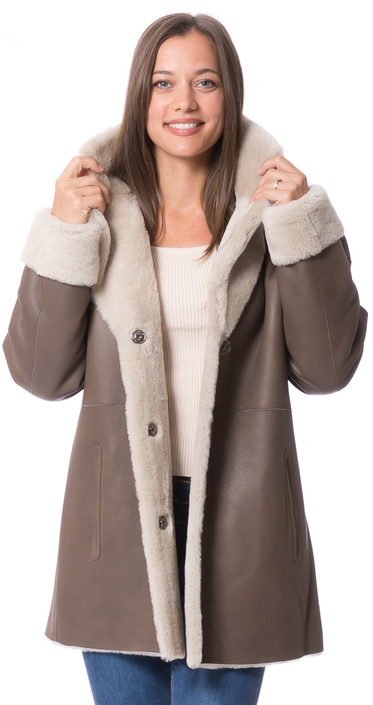 Selina khaki Lammfell Wendejacke für Damen von TRENDZONE