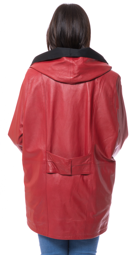 SR-1085 rote Lederjacke lang von TRENDZONE